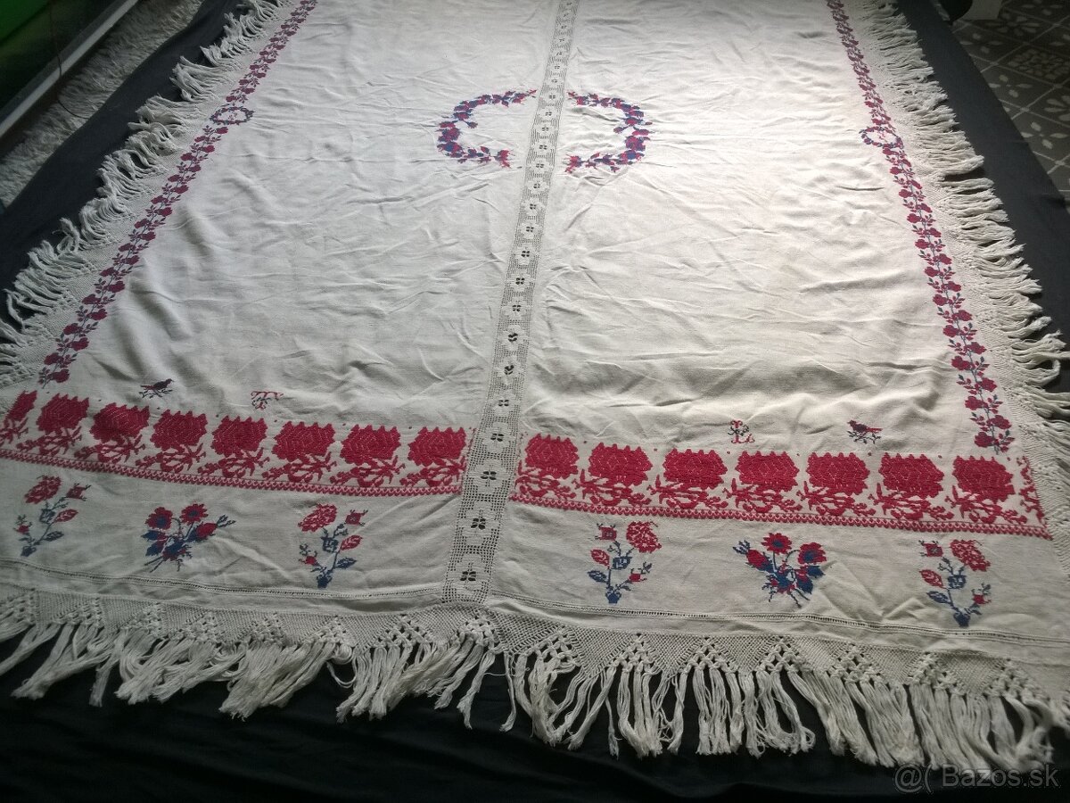 Veľký starý svadobný obrus - 100 ročný 150x220 cm