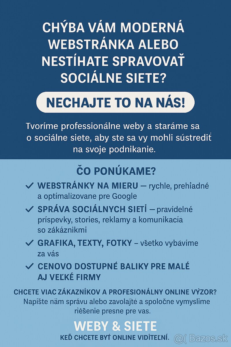 Chýba vám moderná webstránka alebo nestíhate spravovať sociá
