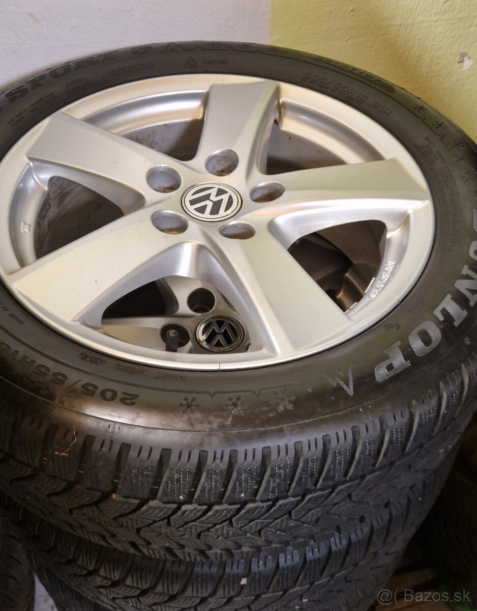 Alu disky VW Škoda. 5x112 R16 obuté Zimné pneu 205/55 R16