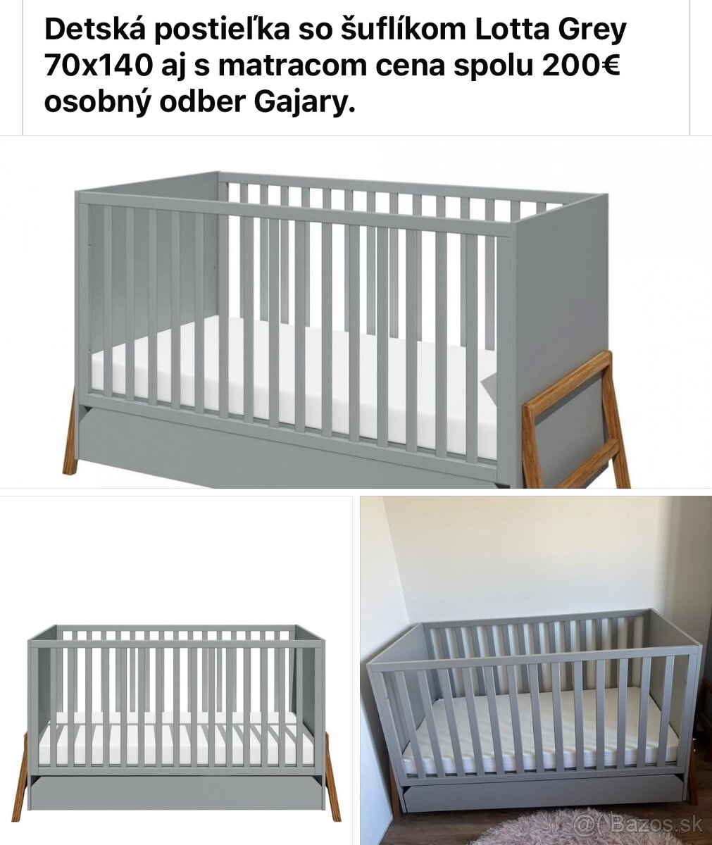 Lotta Grey detská postieľka s roštom aj matracom
