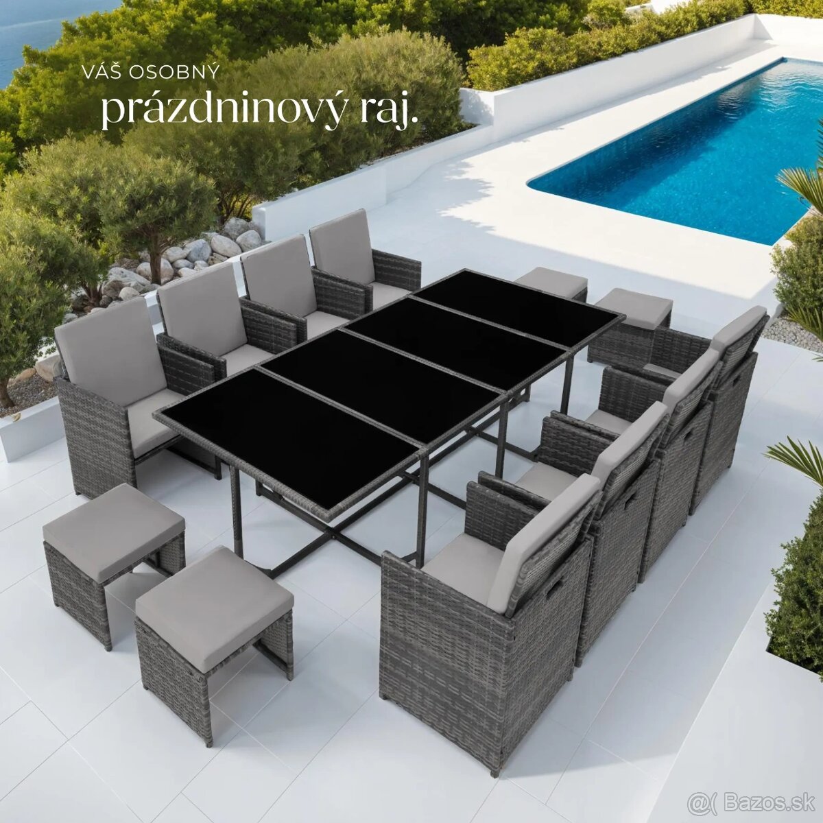 ✅ Záhradný ratanový nábytok sivý pre 8 až 12 ľudí ✅