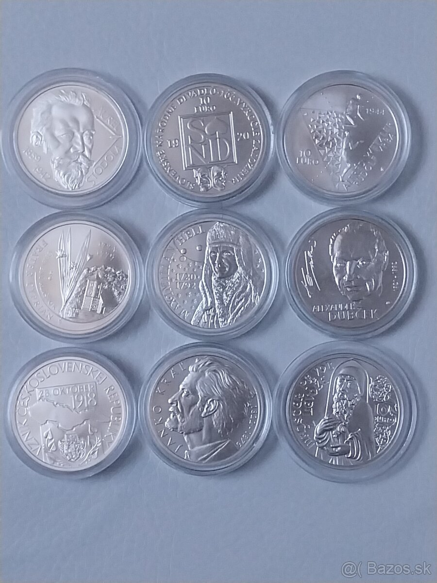 Mince strieborne 10 a 20 eurove mince BK