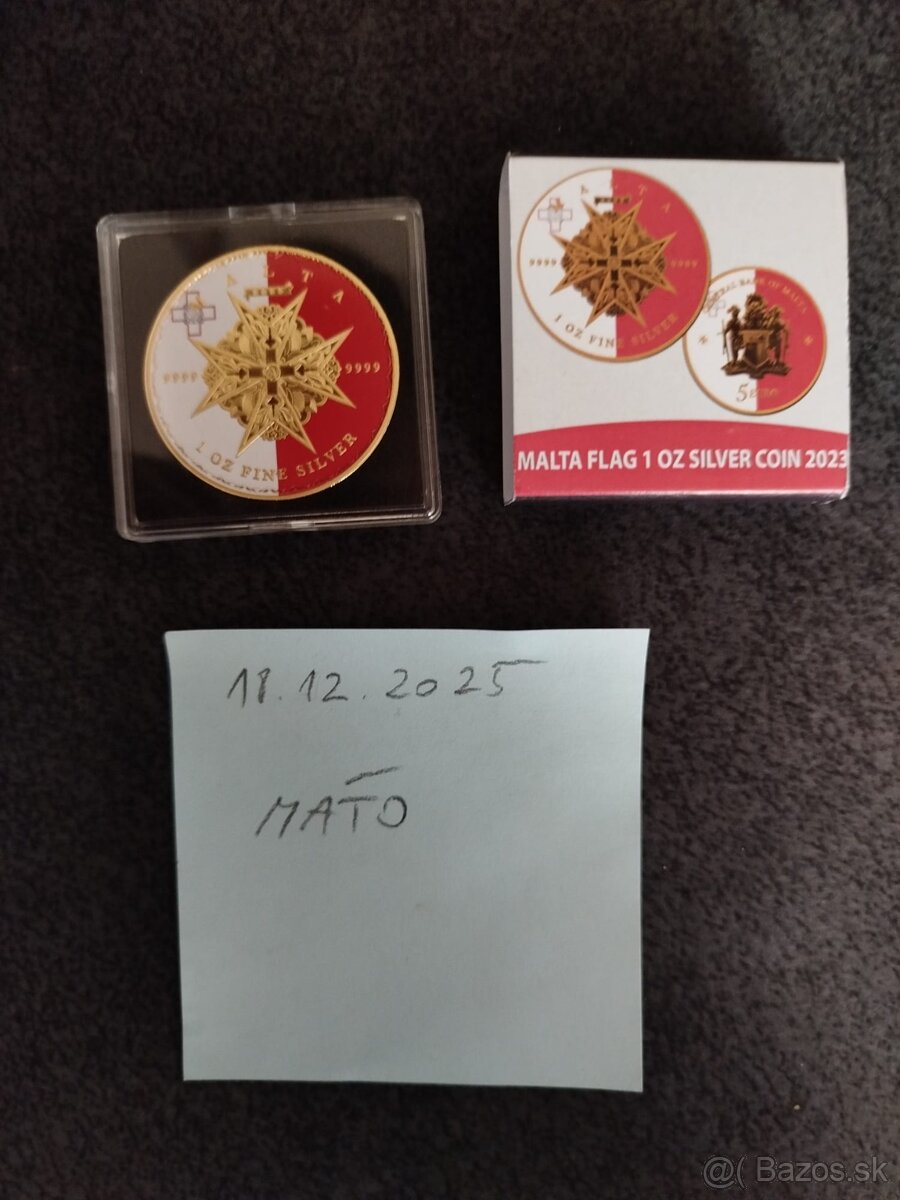 zlato striebro minca Malta 2023 -pozlátená červená