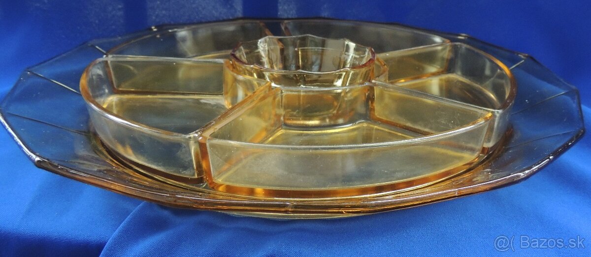 Podnos na servírovnie so 6 miskami cítrínové sklo