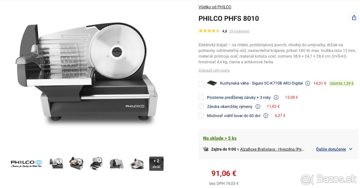 Predám nerozbalený elektrický krájač, PHILCO PHFS 8010