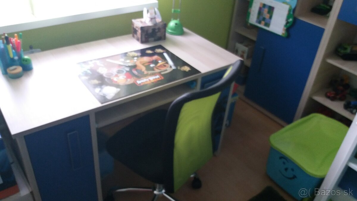 Písací stôl jaseň/ modrá s potlacou 120x60x75