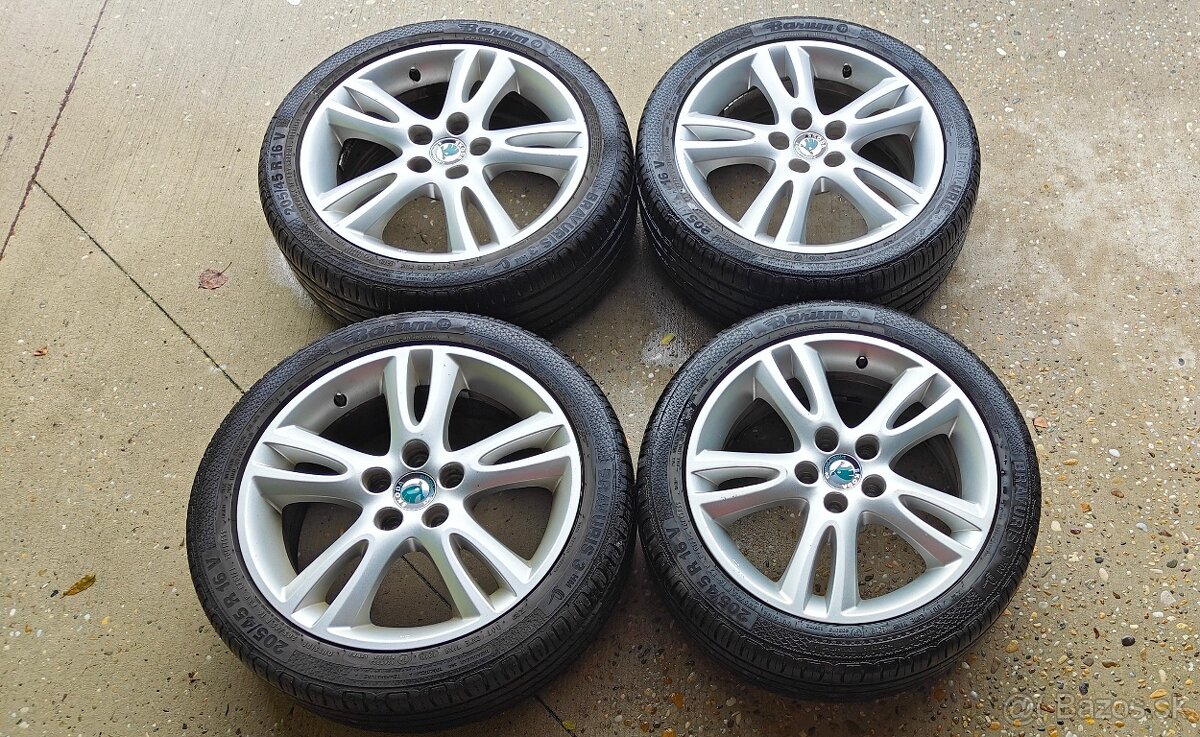 Originálne alu disky Škoda 6,5Jx16 + letné pneumatiky Barum