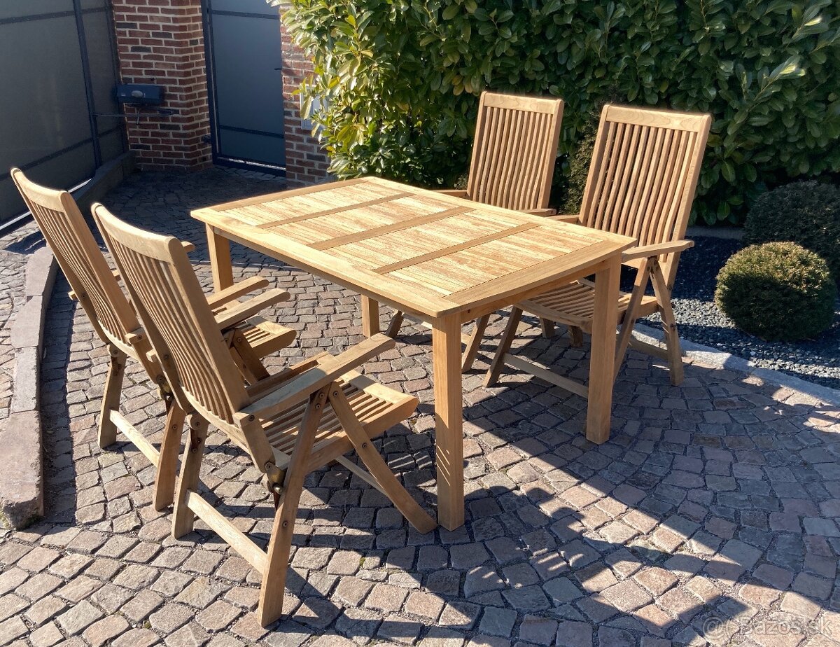 TEAK - Zahradne sedenie pre 4 osoby s polohovatelnymi stolic