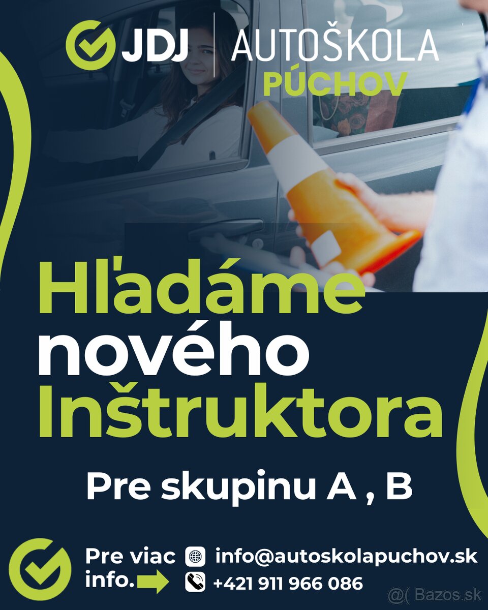 Hľadáme inštruktora autoškoly (sk. A/B) Miesto výkonu práce: