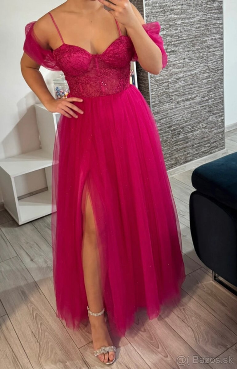 Ružové spoločenské šaty 38/M