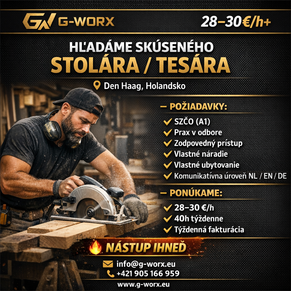 Práca v Holandsku - Stolár/tesár