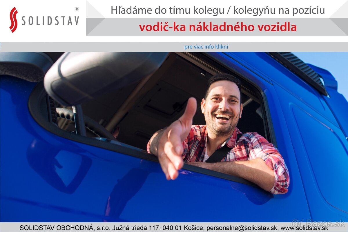 Hľadáme spoľahlivého vodiča s praxou 🚛