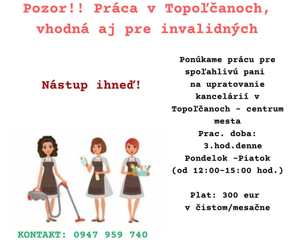 Upratovanie kancelárií v Topoľčanoch
