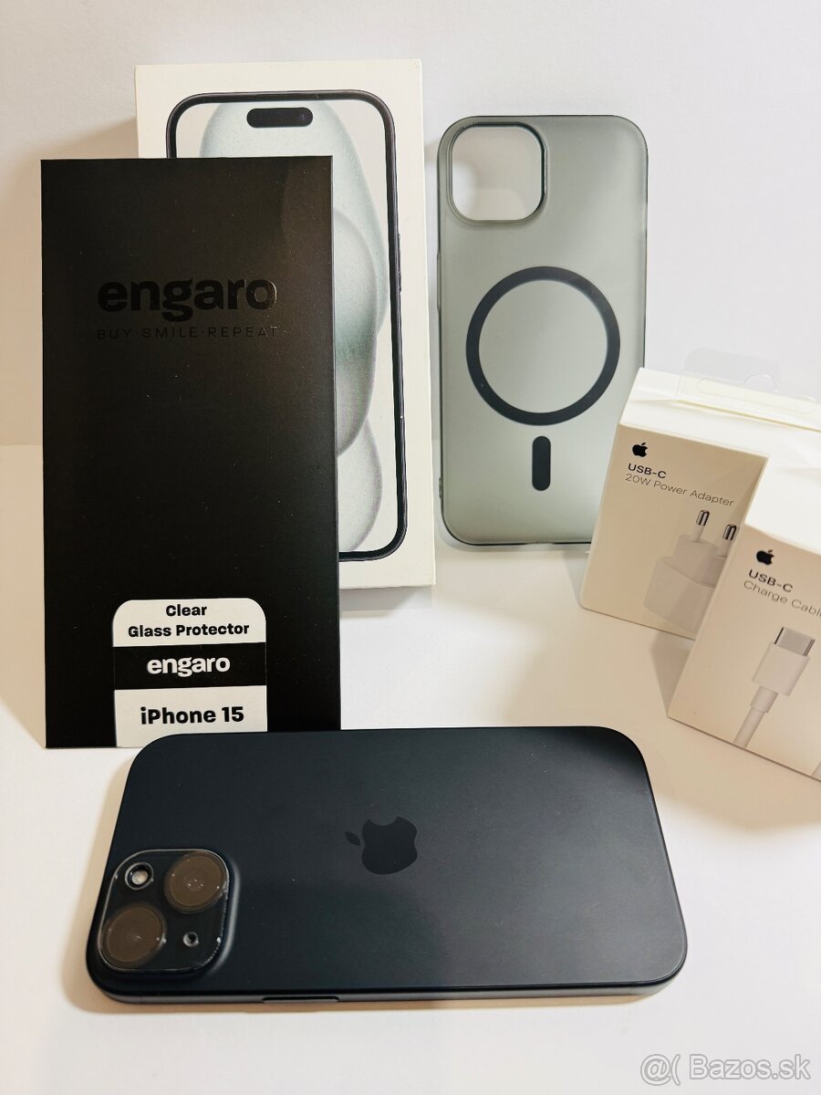 iPhone 15 128 GB Black – TOP stav, 100 % batéria, Alza + App
