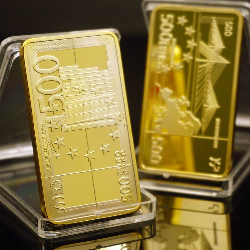 Pozlátená zlatá zberateľská tehlička - 500 €
