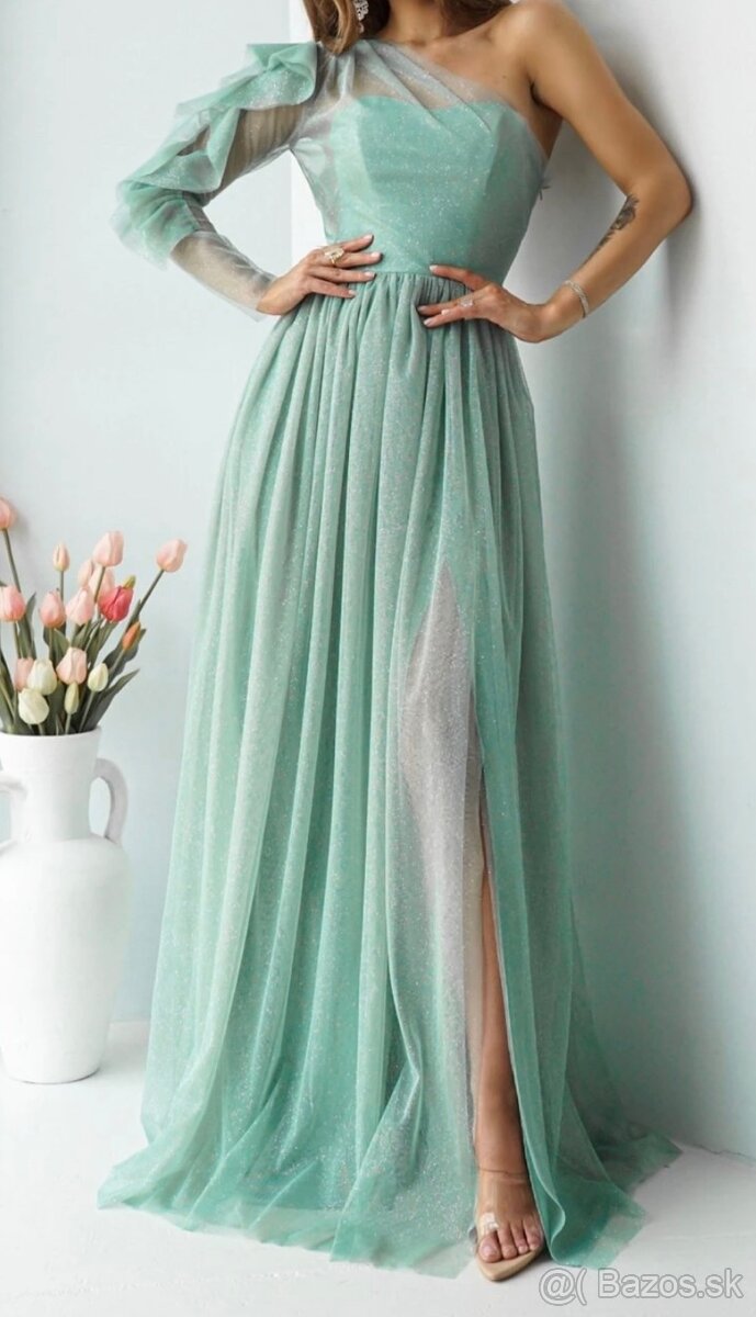 Mentolové spoločenské šaty 38/M