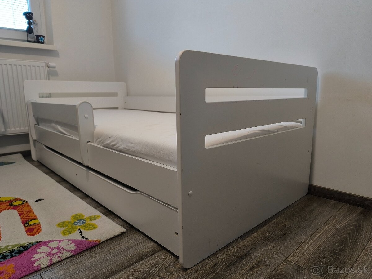 Detská posteľ biela, 180x80 cm + uložný priestor, matrac