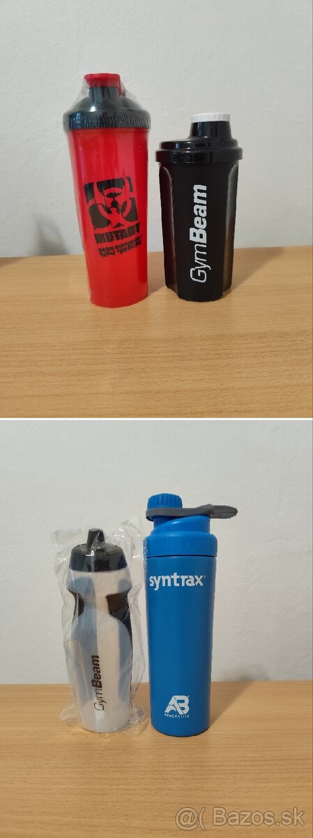 2x shaker, 1x športová flasa 1x nerezova flasa