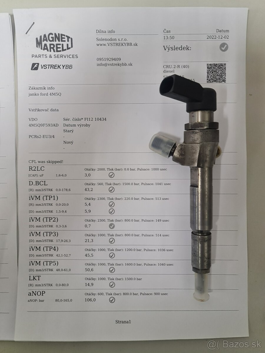 Predám vstrekovač 4M5Q9F593AD VDO Continental, Siemens