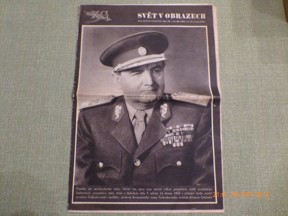 Predám staré noviny z roku 1953 Gottwald...