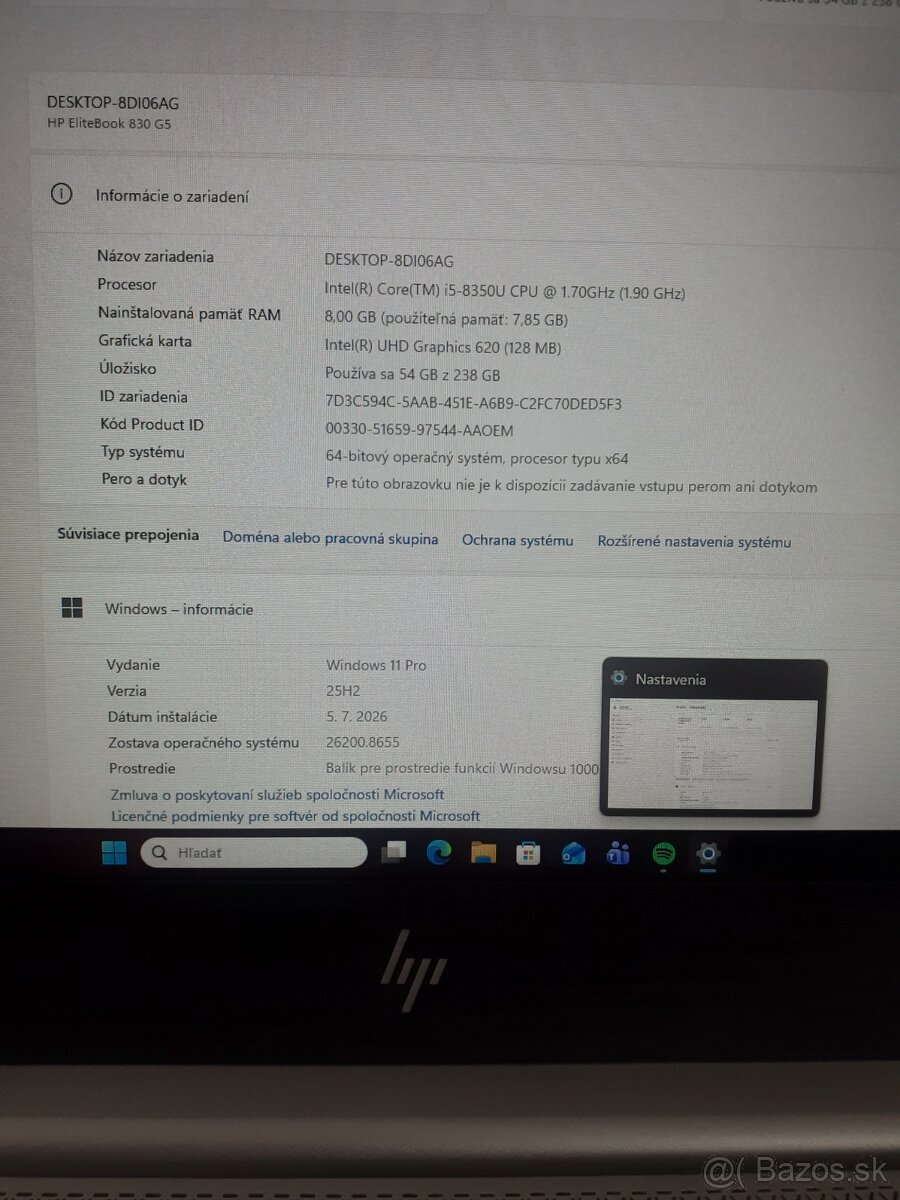 Predám notebook HP ELITEBOOK 830 G5.