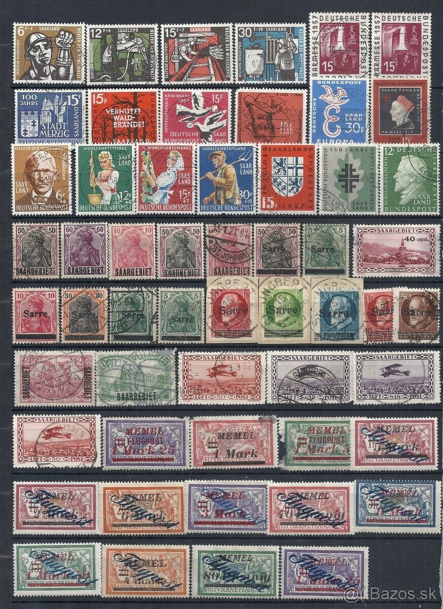 Známky, zbierka, Saar, Memel, Wurttemberg, Rheiland-Pfalz