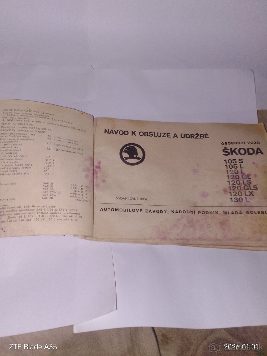 Škoda 120 návod na obsluhu 1985
