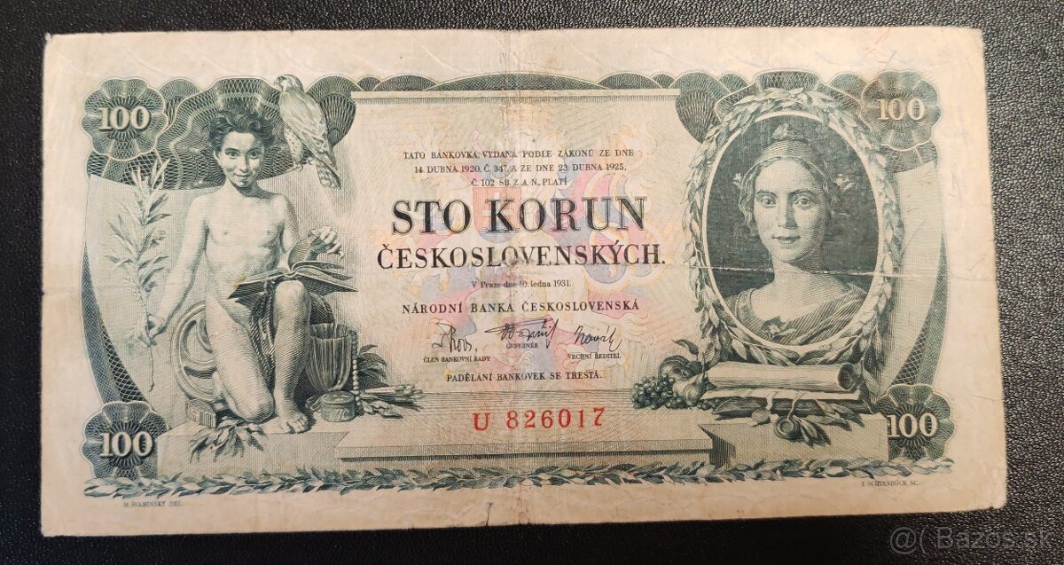 100 kč, 1931 seria U, Československo