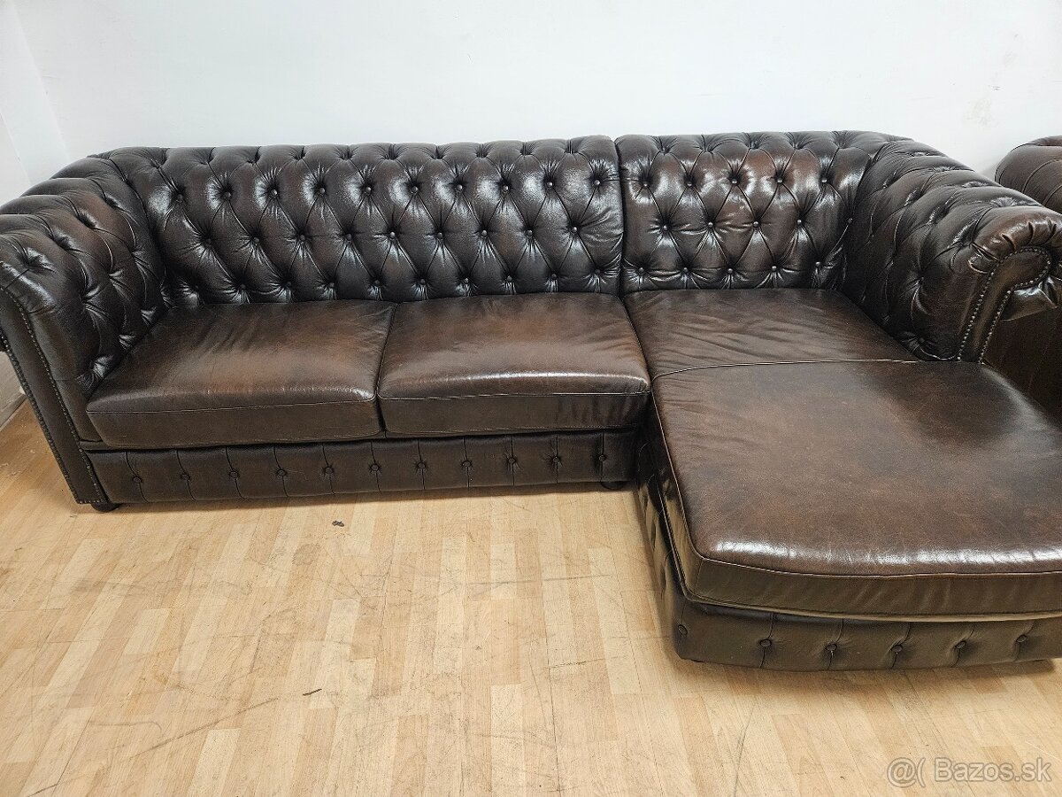 CHESTERFIELD ŠTÝL,KOŽENÁ V TOP STAVE,ZNÍŽENÁ CENA