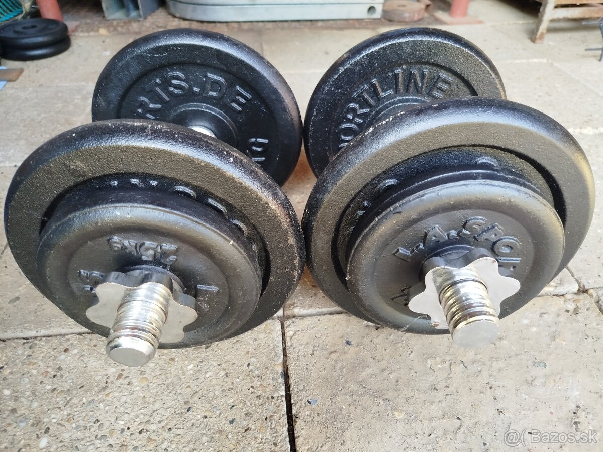 Jednoručné činky 34 kg s liatinovými kotúčmi