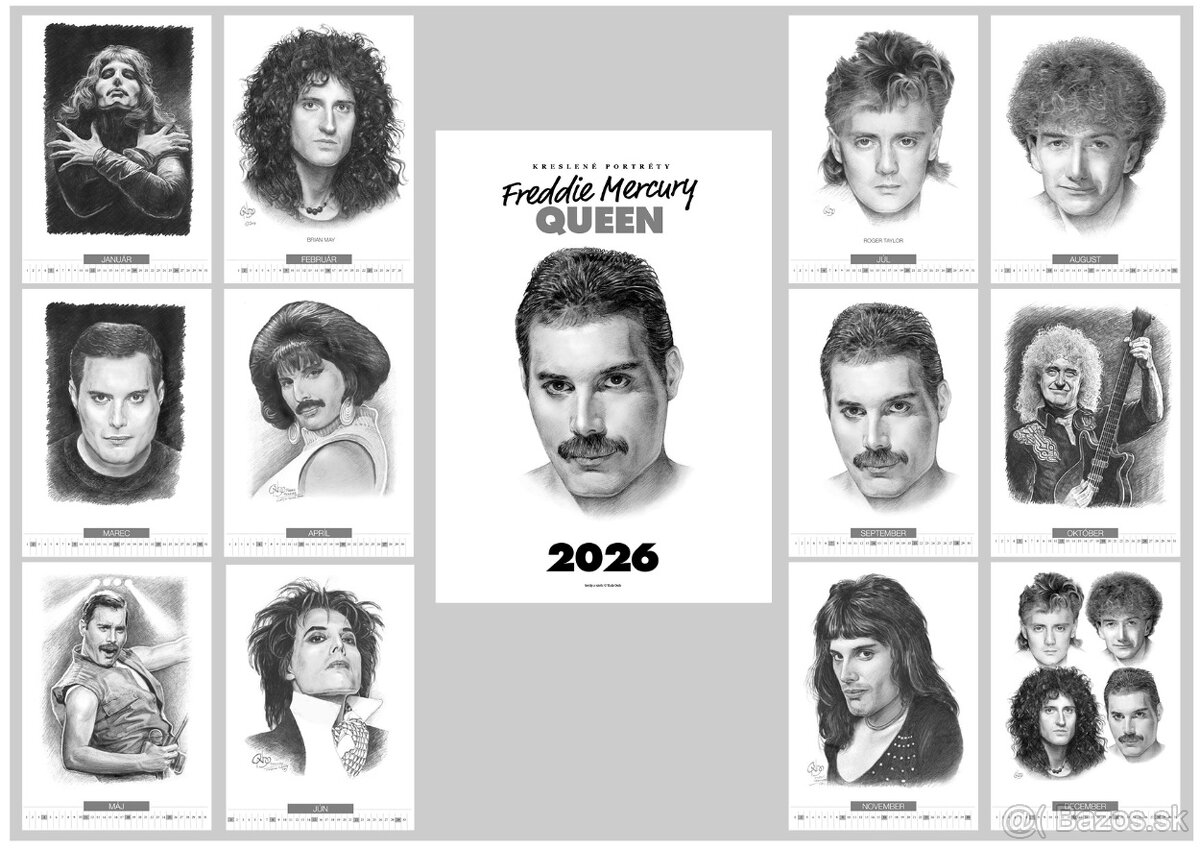 unikátny kreslený kalendár Freddie Mercury Queen