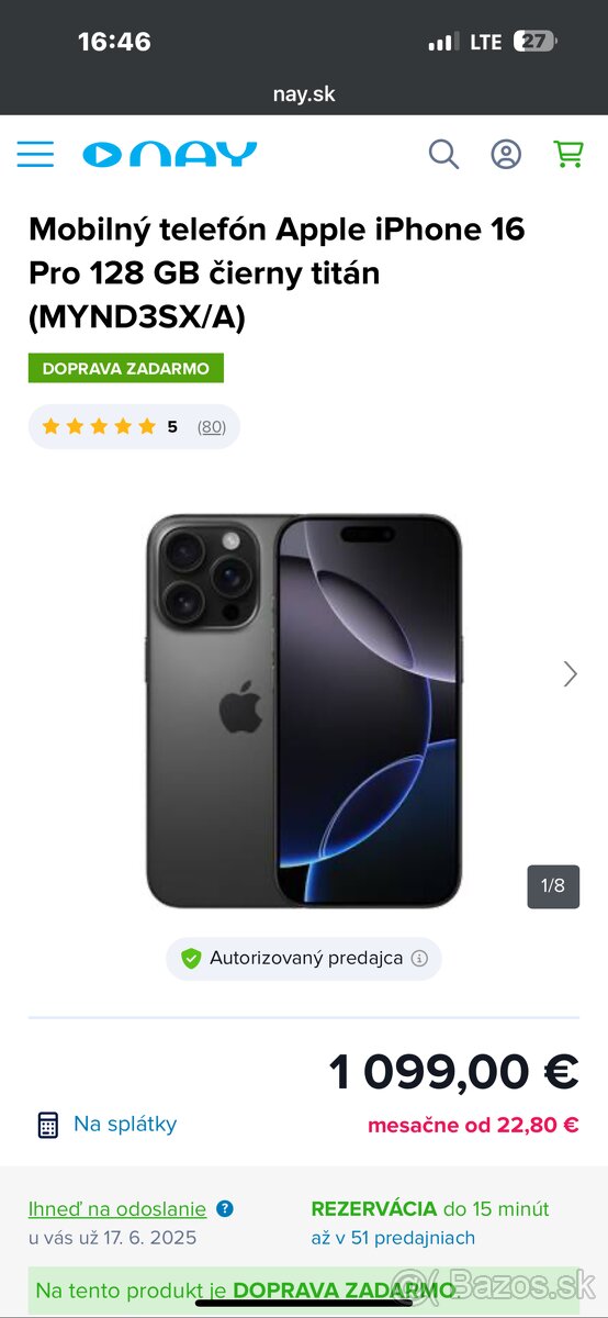 Iphone 16 pro 128 GB čierny