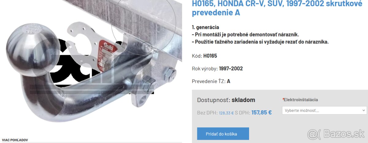 Ťažné zariadenie na: HONDA CR-V, SUV model 1997-2002