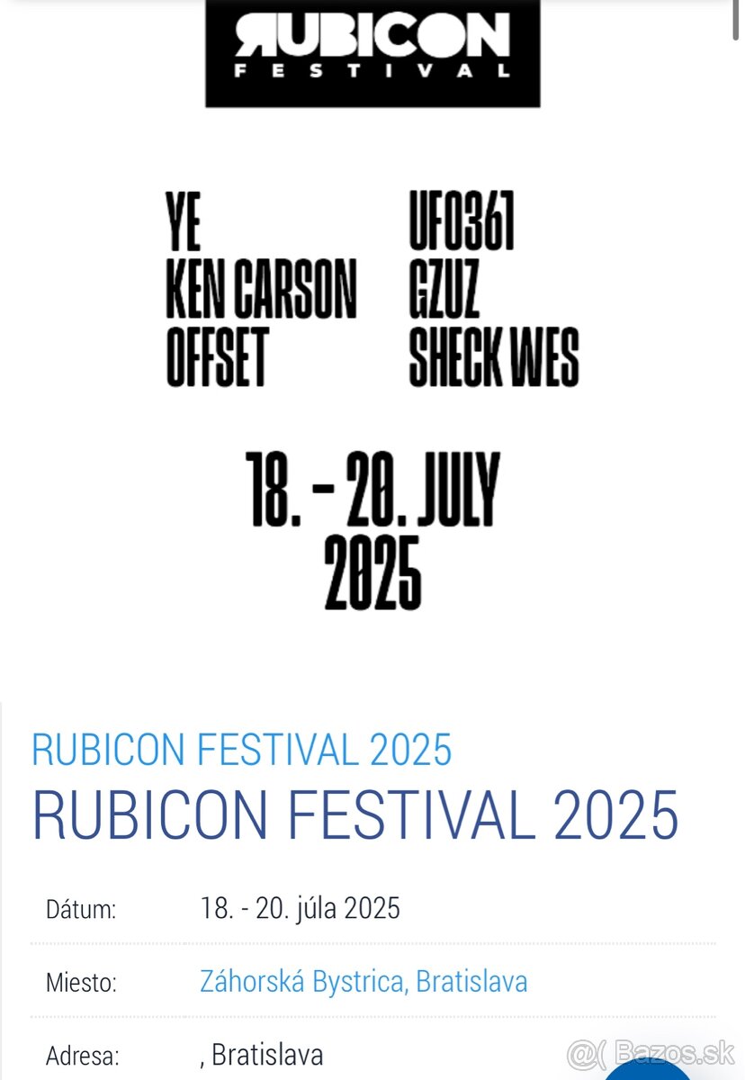 Predám lístok na RUBICON FESTIVAL