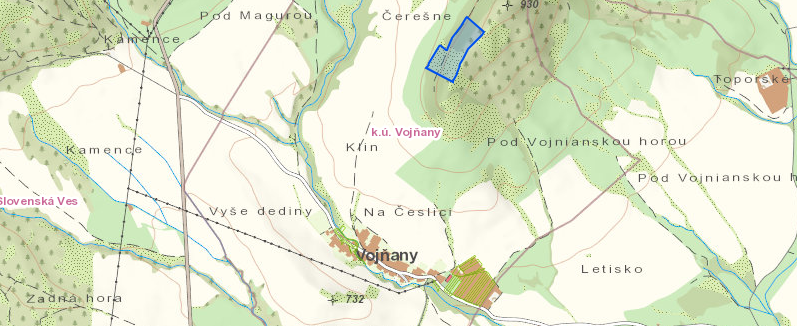 ZNÍŽENÁ CENA – Lesný pozemok, Vojňany, podiel 15 579/56 774