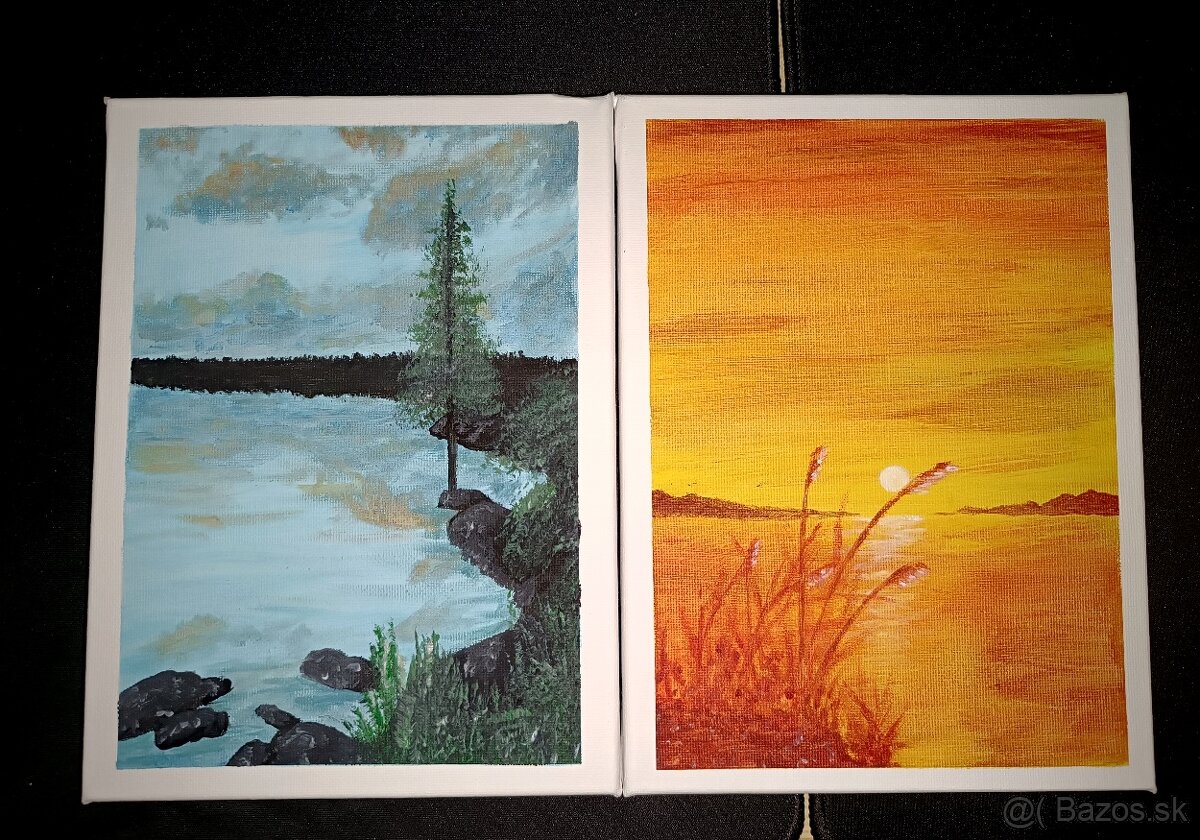 Akrylová maľba - príroda a západ slnka