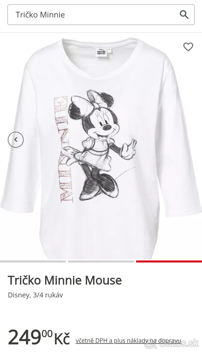 Tričko Biele Minnie s 3/4 rukávom