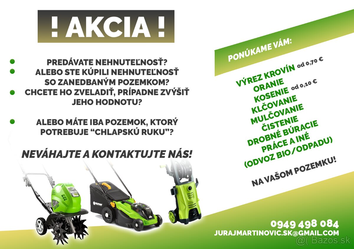 ÚDRŽBA POZEMKOV KOSENIE ČISTENIE ORANIE MULČOVANIE