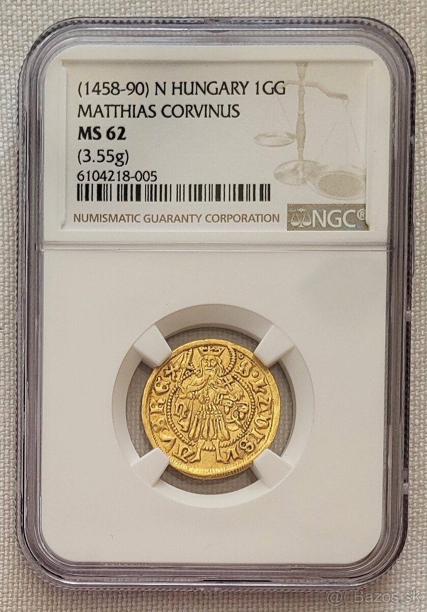Zlatý dukát Matej Korvín, 1483-1485, Nagybánya, NGC MS62