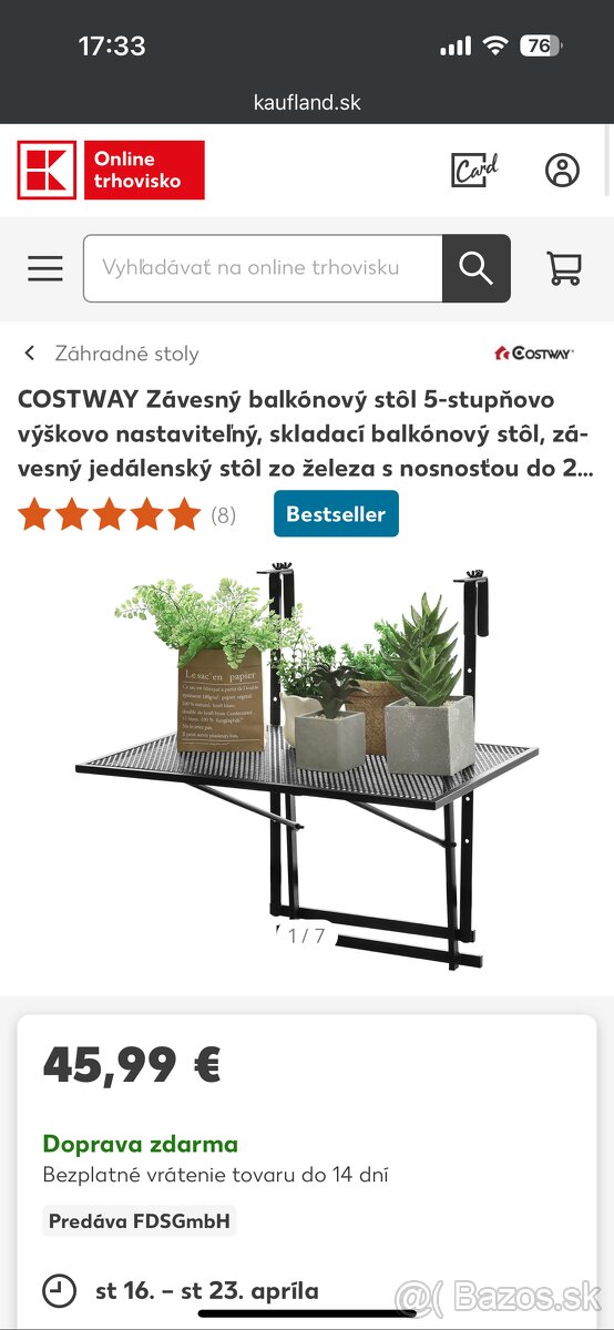Závesný balkonový stolík