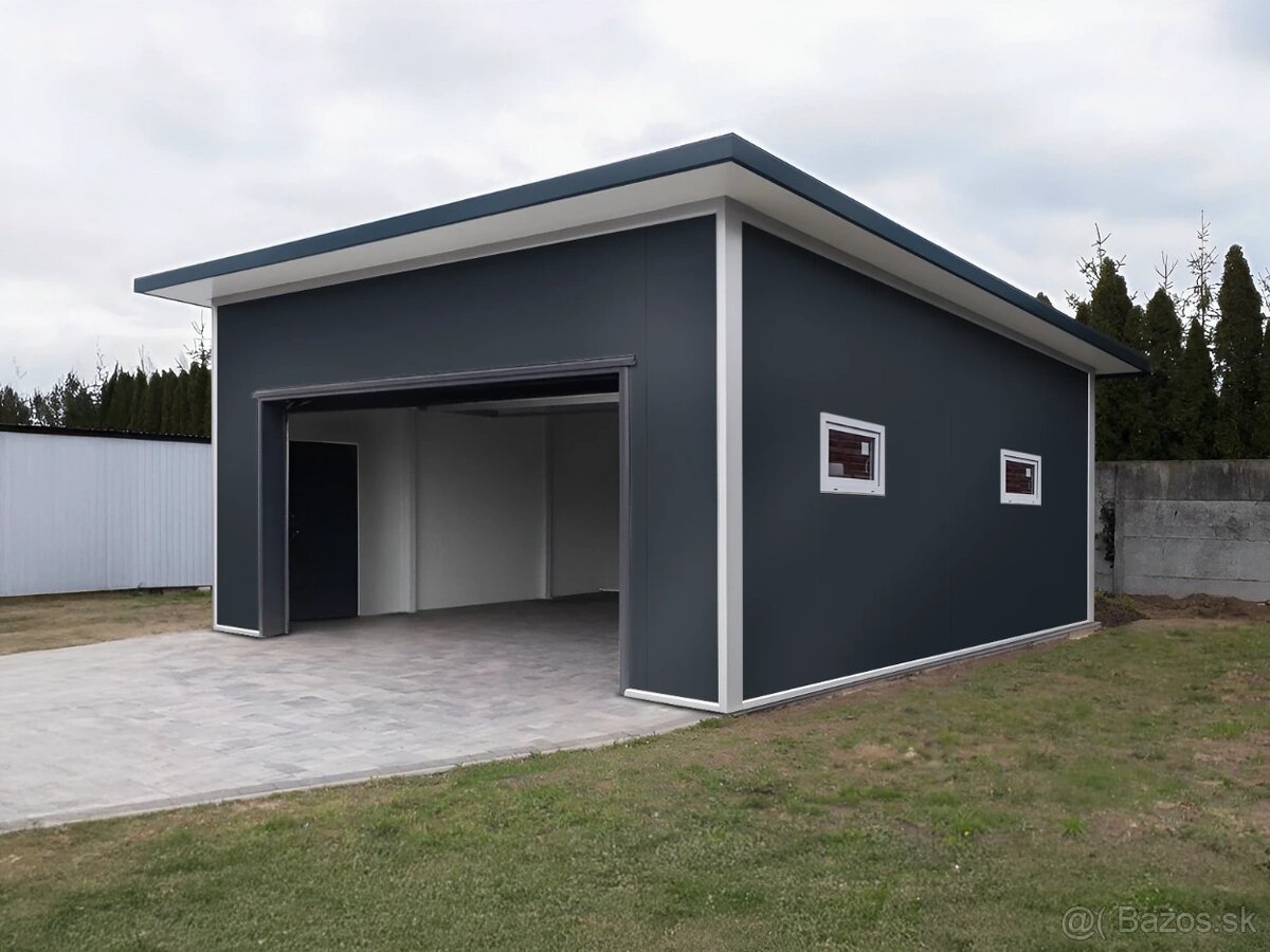 Zateplená garáž zo sendvičového panelu 6x6m.