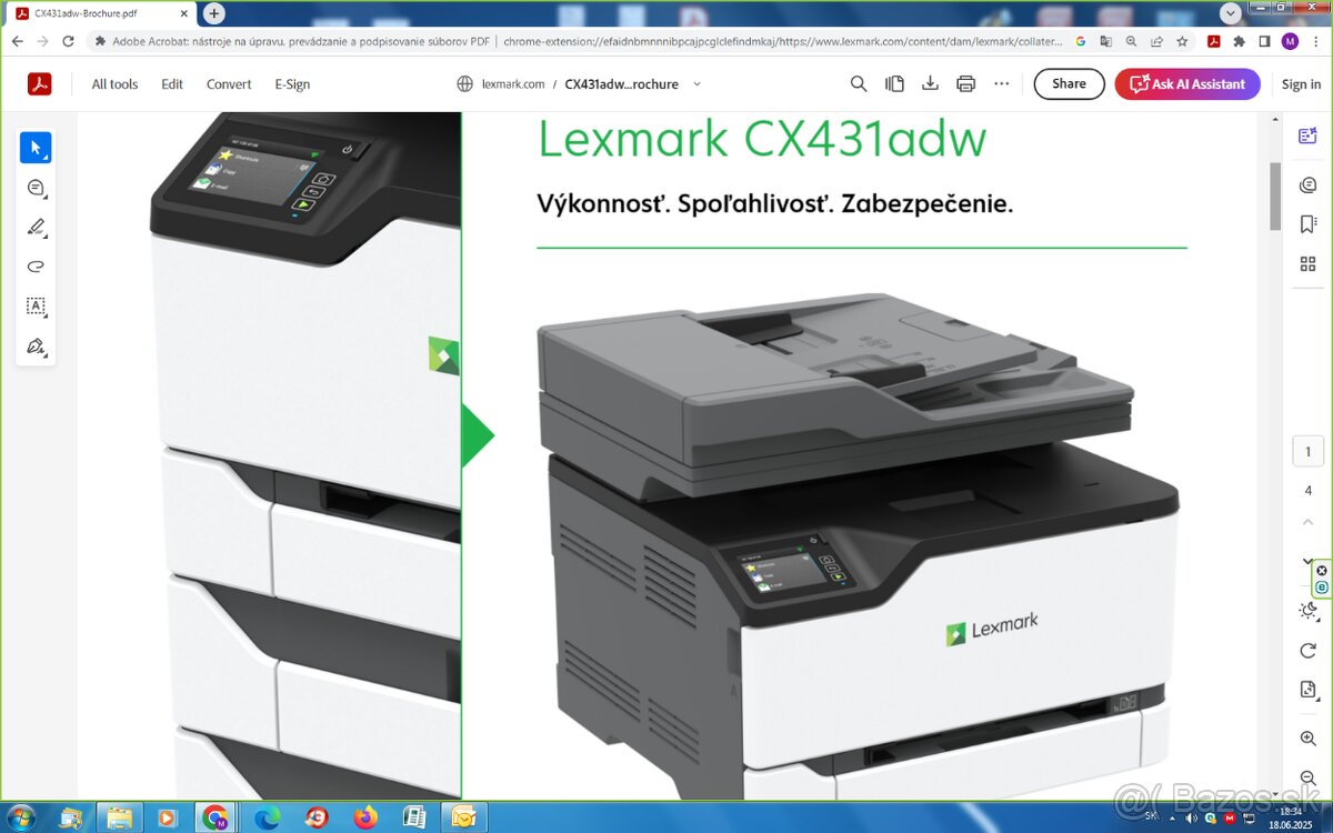 Multifunkčná tlačiareň LEXMARK CX431adw, 24 strán za minútu,