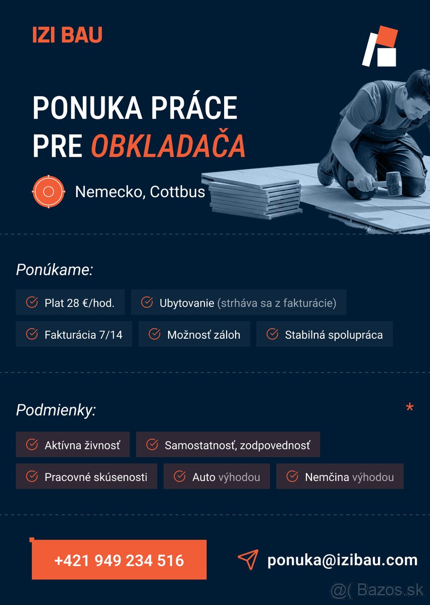 Nabídka práce Německo obkladač terás – (28 € / hod )
