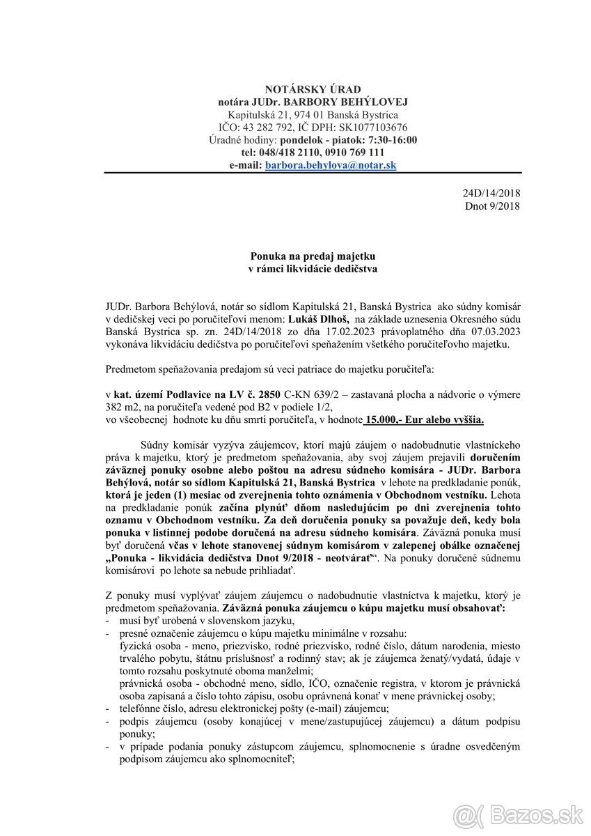 Predám pozemok v rámci likvidácie dedičstva