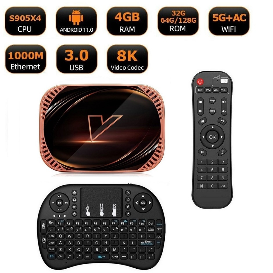 Android TV Box, Vontar X4, S905X4, 4/32GB,Kláv. s Touchp.
