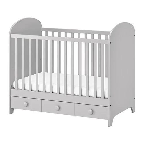 Detská postieľka IKEA Gonatt – sivá + matrac + perinky
