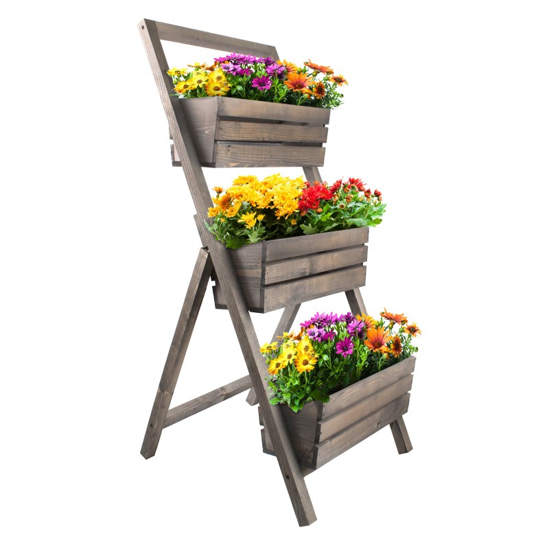 Drevený stojan na kvety 40cm, sivá farba