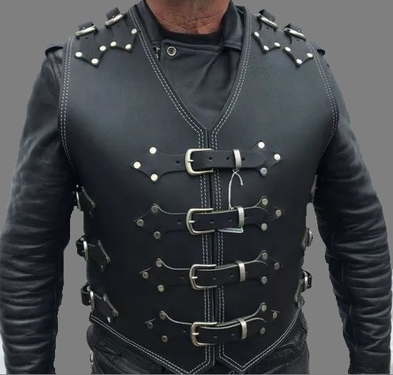 Moto Kožená Vesta Hrubá Koža S Prackami Ručná Výroba