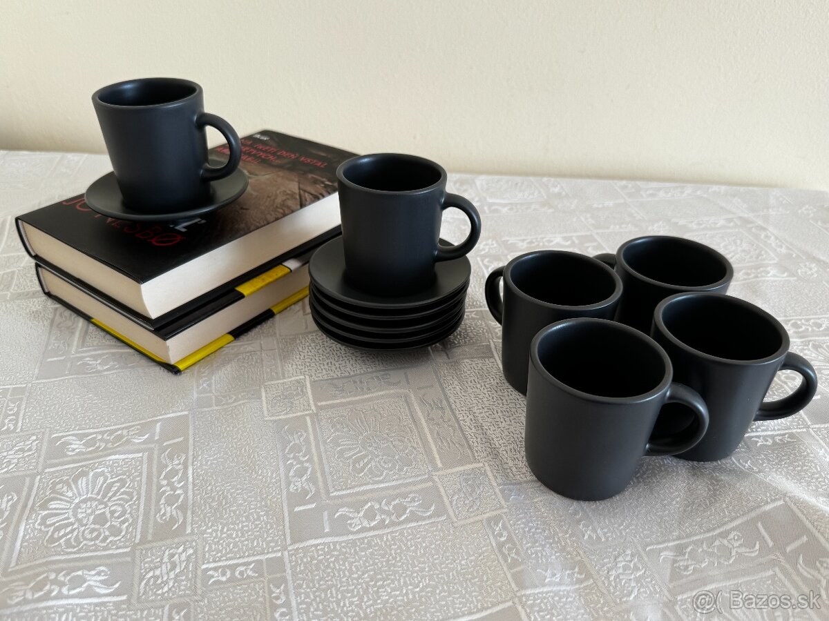 IKEA DINERA - set 6 šálok + 6 podšálok, matná čierna