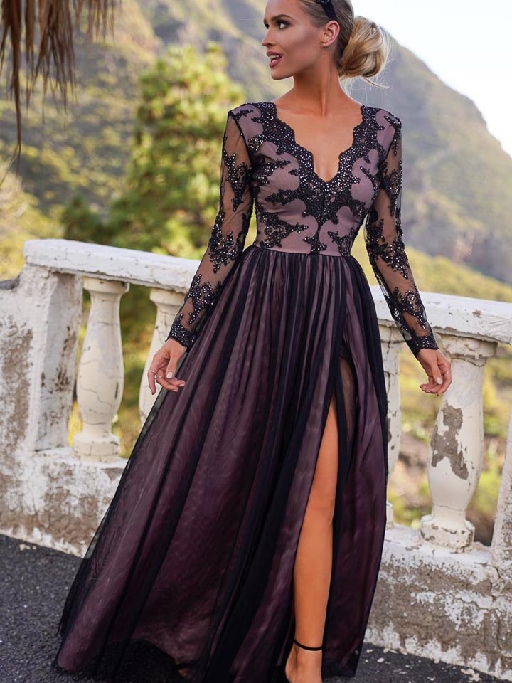 Čiernobéžové spoločenské šaty XS S M